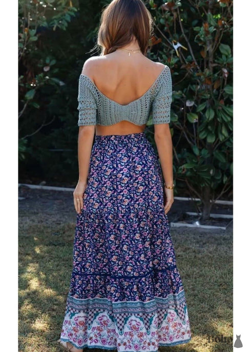 Faldas bohemias con estampado floral rosa violeta para mujer